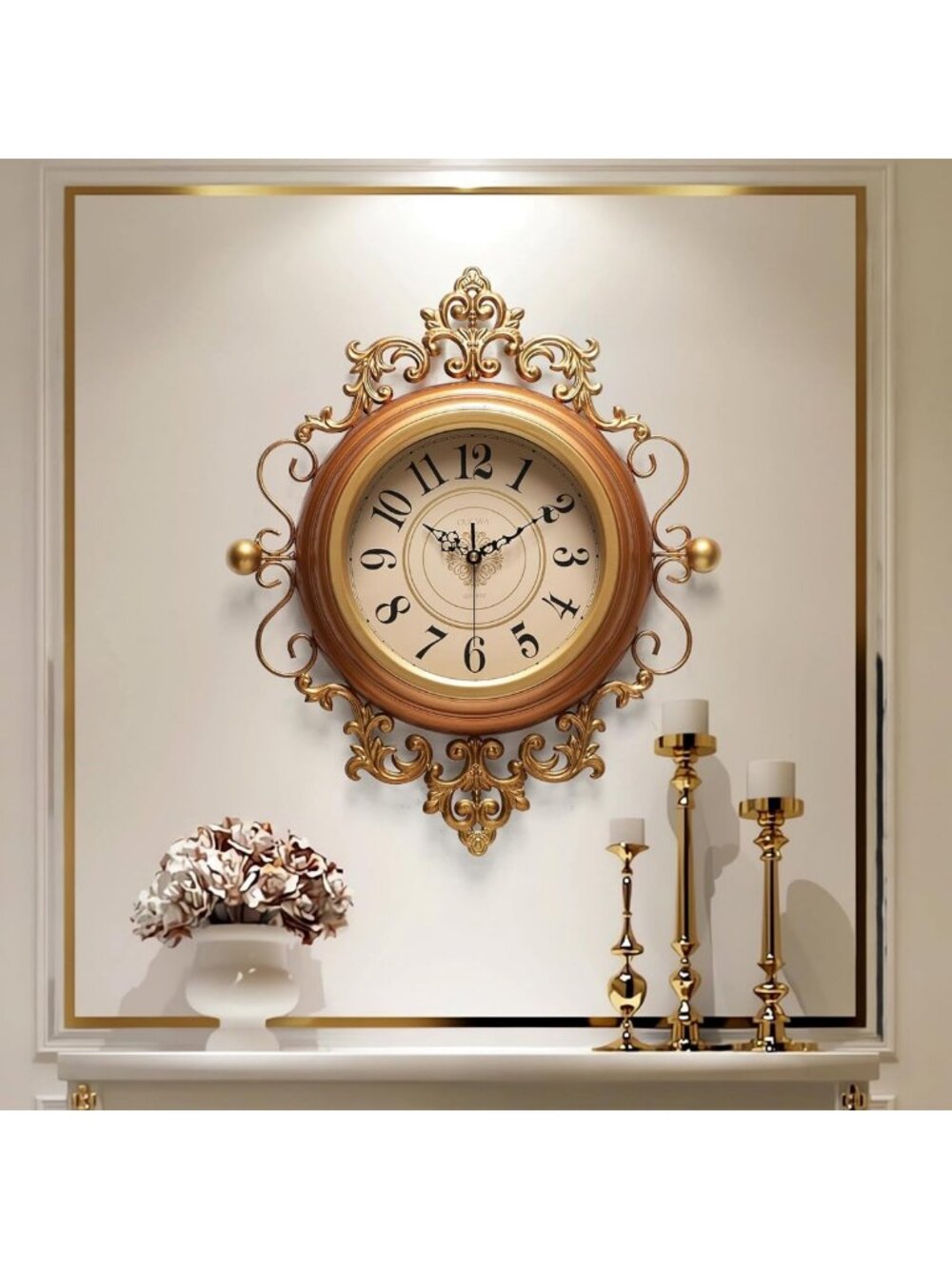Elegant Vintage Silent Wall Clock for Living Room - 16"x19" Retro Home Decor